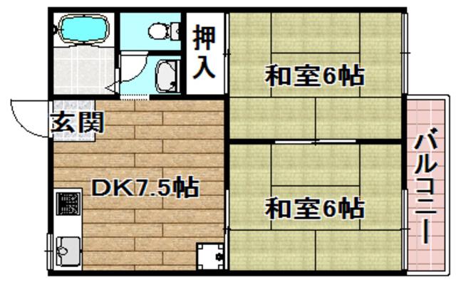 翠ハイツA棟(2DK/2階)の間取り写真