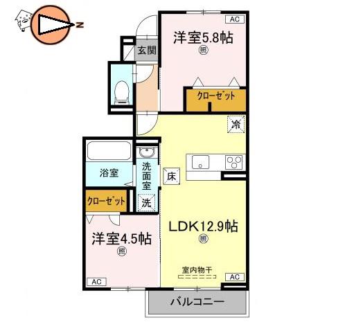 オリエンタルコート南田宮(2LDK/1階)の間取り写真