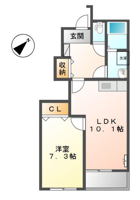 秋桜壱番館(1LDK/1階)の間取り写真