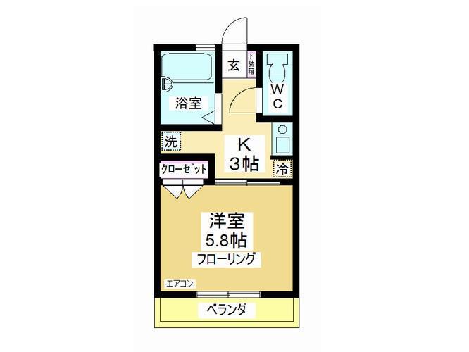 フォレスト川越(1K/2階)の間取り写真