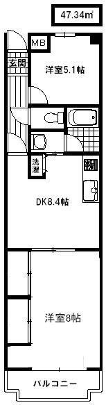 ハシバハイツ(2DK/2階)の間取り写真