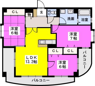 ラ・メール百道浜通(3LDK/4階)の間取り写真