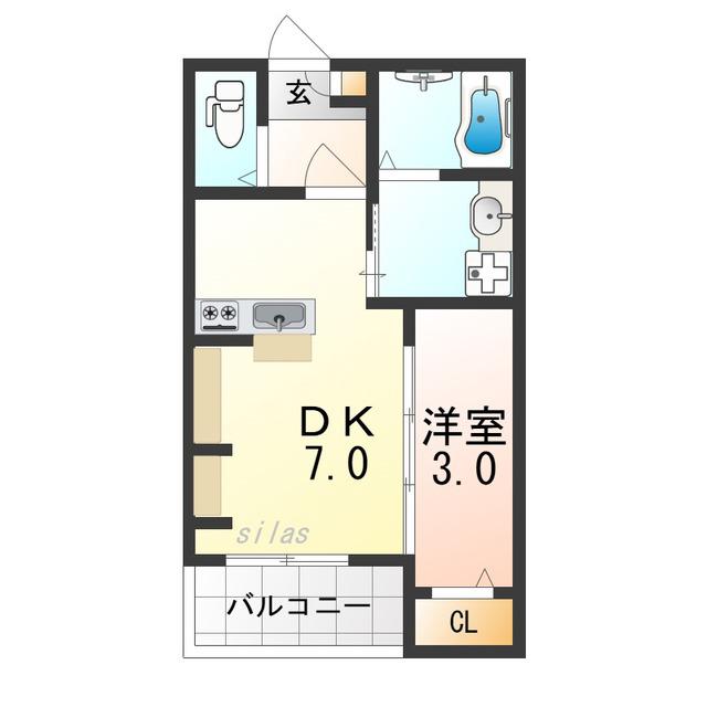 九間町シーエム・サンク(1DK/3階)の間取り写真