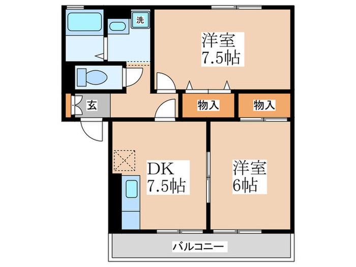 エスペランサ(2DK/2階)の間取り写真