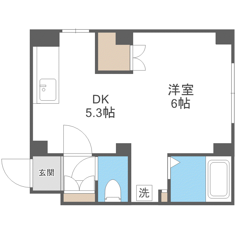 Uハウス北26条(1DK/2階)の間取り写真