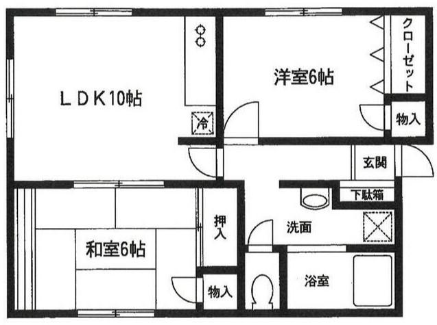 エーデルハイム富岡(2LDK/2階)の間取り写真