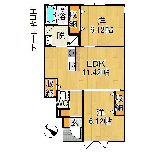 KSわとく A(2LDK/1階)の間取り写真
