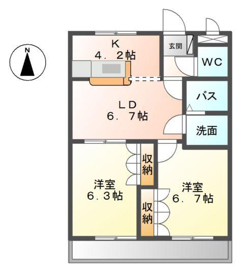 フールドゥウェル(2LDK/1階)の間取り写真