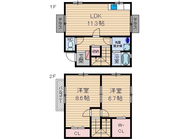 シャルマン(2LDK/2階)の間取り写真