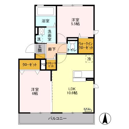キャピタル美南 A(2LDK/2階)の間取り写真