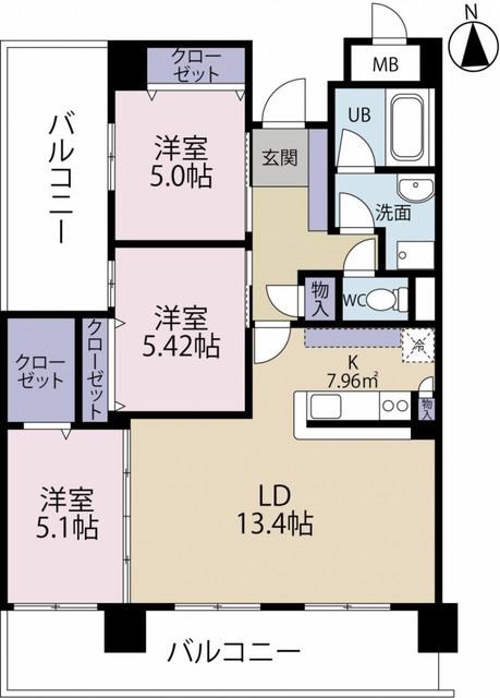 レセーナ姪浜(3LDK/9階)の間取り写真