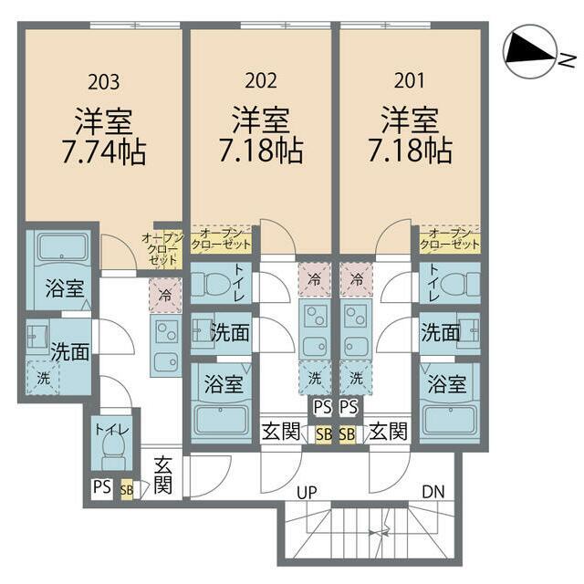 カインドネス湘南台(1K/2階)の間取り写真