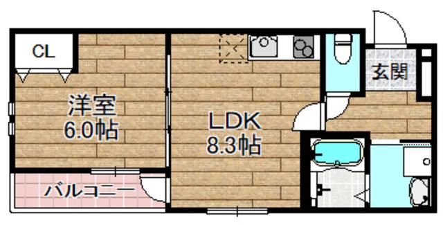 ウインドコート上本町(1LDK/3階)の間取り写真