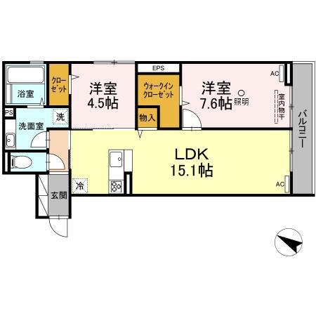 JR山陽本線 倉敷駅 徒歩5分 3階建 築5年(2LDK/2階)の間取り写真
