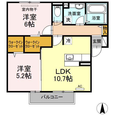 フェリーチェA棟(2LDK/2階)の間取り写真