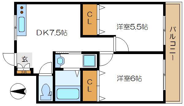 サンパレス松島(2DK/3階)の間取り写真