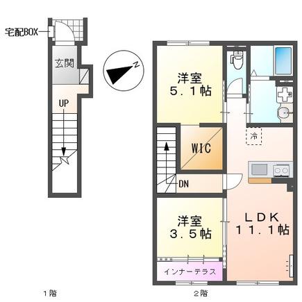 加古川市尾上町池田 アパート(2LDK/2階)の間取り写真