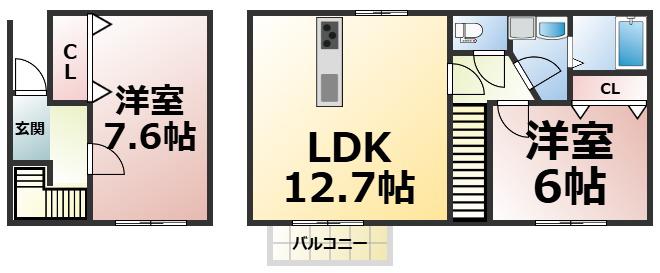 プランタン ヒサ(2LDK/1階)の間取り写真