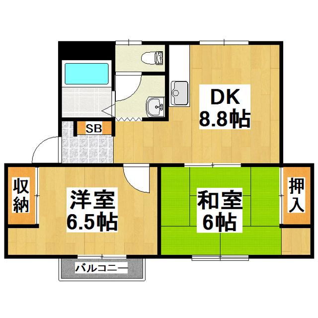 メゾニティオザワ(2DK/2階)の間取り写真