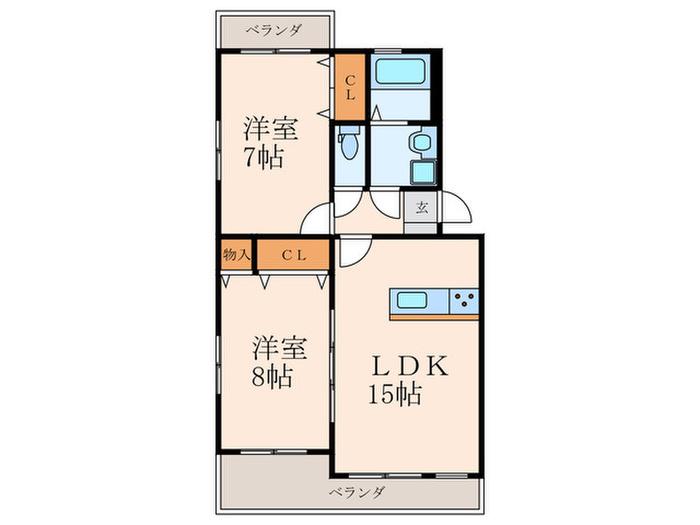 エスベランサ南小倉II(2LDK/2階)の間取り写真