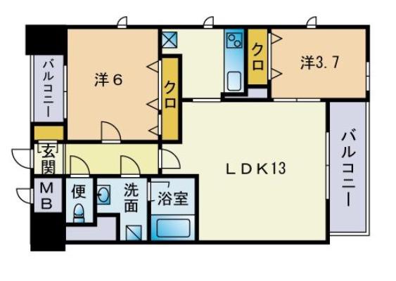 ブラン・スタイル博多(2LDK/3階)の間取り写真