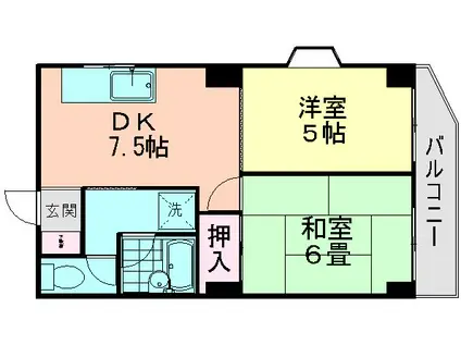 セゾンド船橋(2DK/6階)の間取り写真