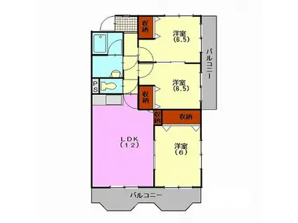 イーフラッツイシイC棟(3LDK/1階)の間取り写真
