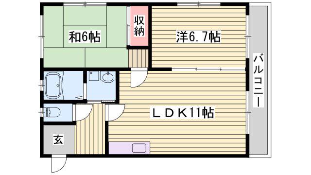 ピュアコート西夢前台(2LDK/1階)の間取り写真