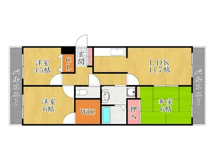 フェリース樟葉(3LDK/2階)の間取り写真