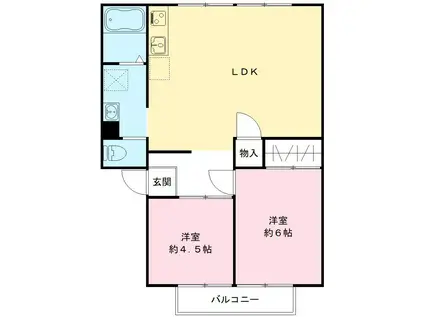 ファインライツII(2LDK/1階)の間取り写真