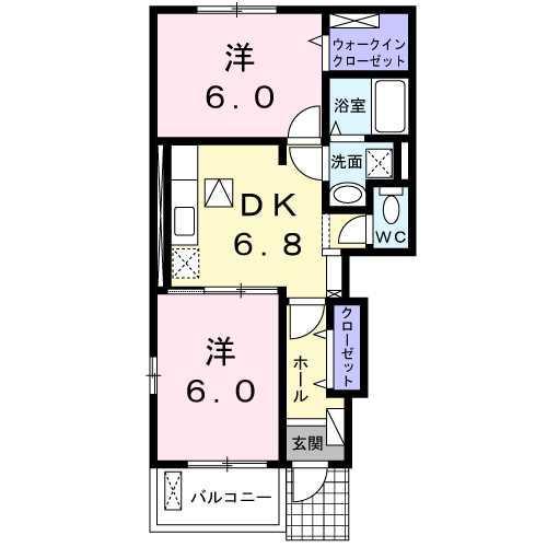 アウローラ小野田(2DK/1階)の間取り写真