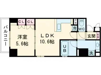 リーガル神戸三宮II(1LDK/8階)の間取り写真