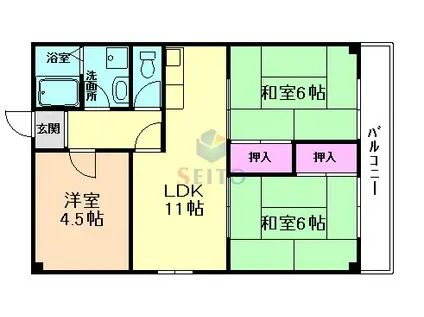 てしまハイツ(2LDK/3階)の間取り写真