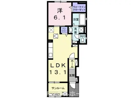 ハイバリースクエア田原(1LDK/1階)の間取り写真