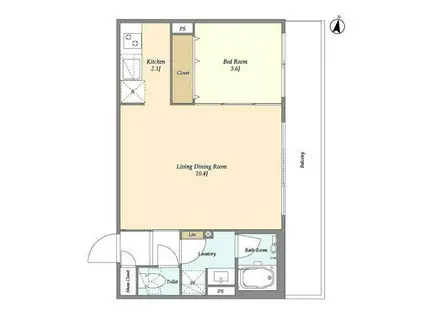 ウェルスクエア初台(1LDK/4階)の間取り写真