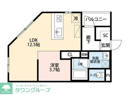 松山ビル(1LDK/4階)の間取り写真
