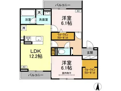 セレスティア本荘中ノ町 C(2LDK/2階)の間取り写真
