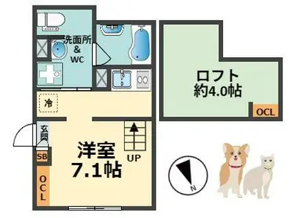 LOULOU今津(1K/1階)の間取り写真