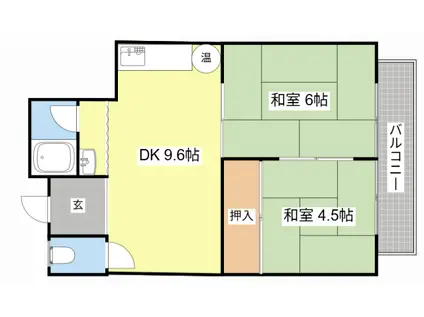 近江八幡ドリームマンションB棟(2DK/4階)の間取り写真