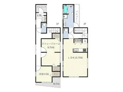 宿跡町戸建ウエスト(2LDK/1階)の間取り写真