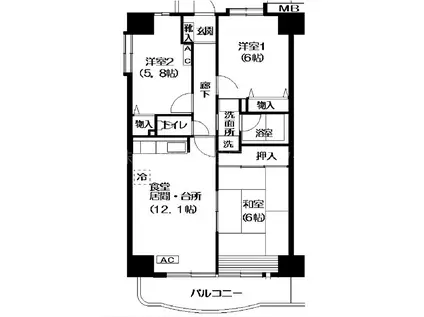 マノワール泉(3LDK/12階)の間取り写真