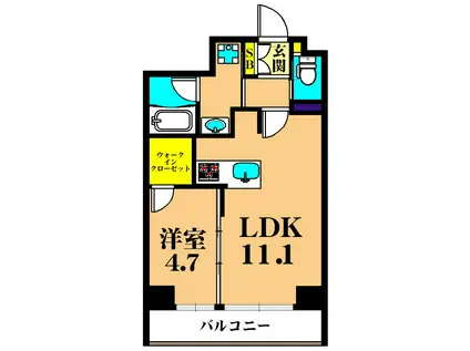 フレンシア大森山王(1LDK/4階)の間取り写真