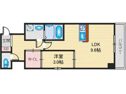 アルカディア茨木中津(1LDK/6階)の間取り写真