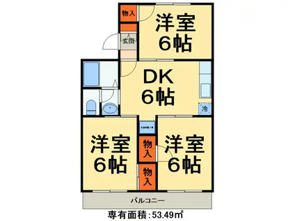 メゾンドールハマ一番館(3DK/2階)の間取り写真