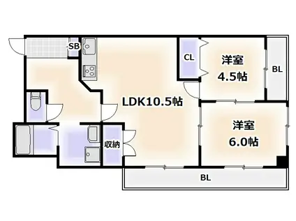 ハイクオリティーアドニス(2LDK/4階)の間取り写真