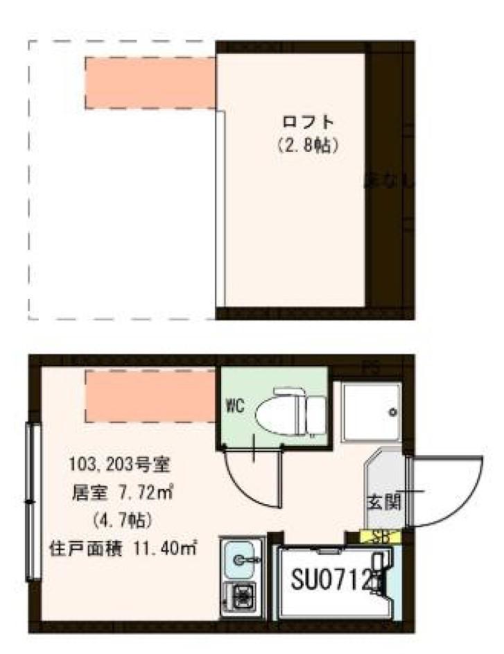 ハーモニーテラス日ノ出町(ワンルーム/1階)の間取り写真