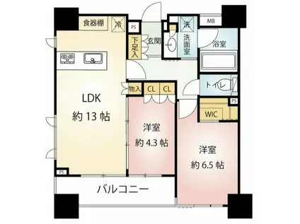 築地 銀座駅徒歩圏内 2LDK(2LDK/5階)の間取り写真