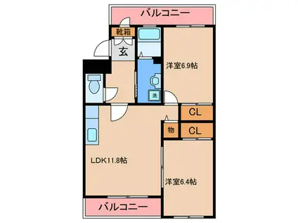 サウスウインザ-(2LDK/1階)の間取り写真