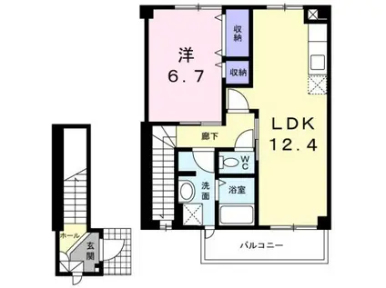ニューシティ藤澤A棟(1LDK/2階)の間取り写真
