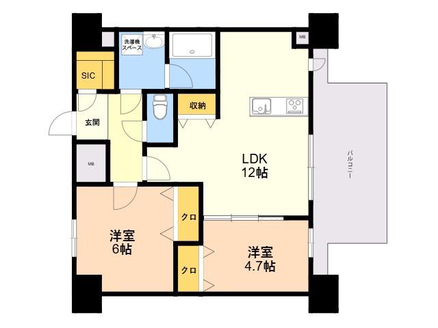 MODERN PALAZZO 博多デュオグランデイースト(2LDK/11階)の間取り写真